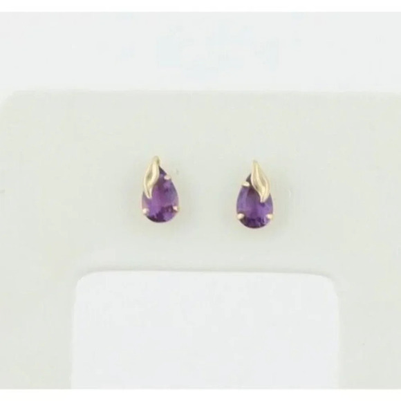 10k Yellow Gold Natural Purple Amethyst Earrings Stud Post - Picture 5 of 8